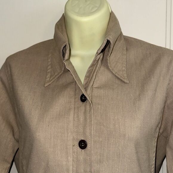Vintage 70s Jantzen Tan Button Front Short Sleeve Blouse - Picture 2 of 9